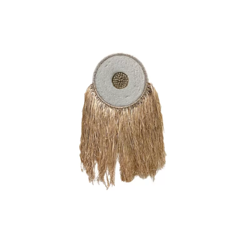 Décoration murale bohème raphia et coquillages Diamètre 50 cm - Soka Blanc<Meubles Moss Outlet