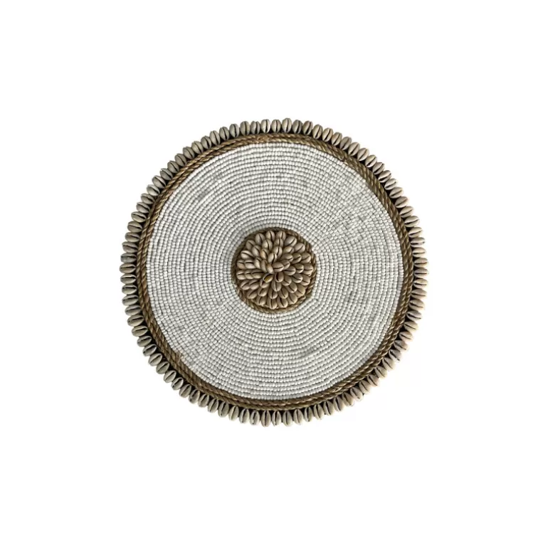 Décoration murale bohème raphia et coquillages Diamètre 50 cm - Soka Blanc<Meubles Moss Outlet