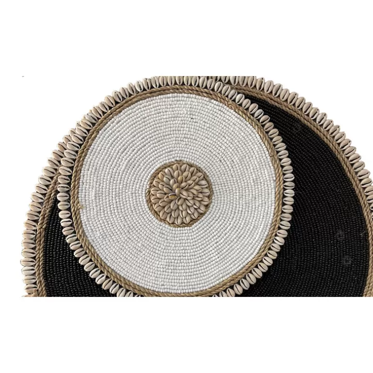 Décoration murale bohème raphia et coquillages Diamètre 50 cm - Soka Blanc<Meubles Moss Outlet