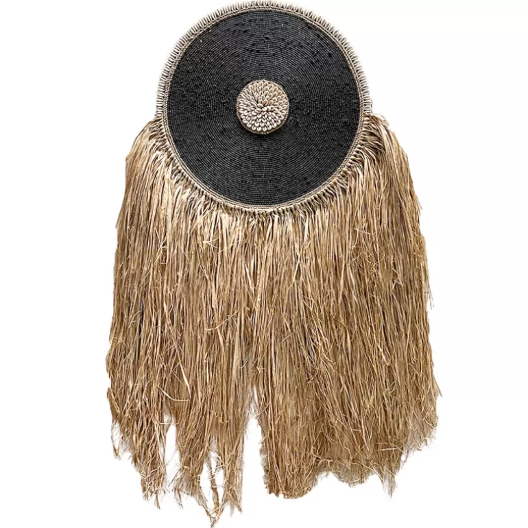 Décoration murale bohème raphia et coquillages Diamètre 50 cm - Soka Noir<Meubles Moss Fashion