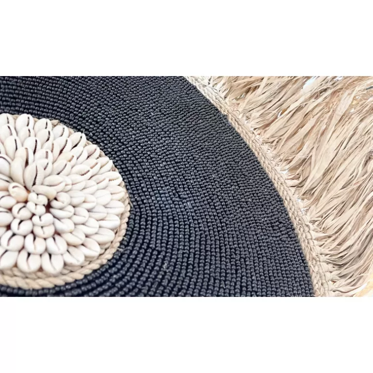 Décoration murale bohème raphia et coquillages Diamètre 50 cm - Soka Noir<Meubles Moss Fashion