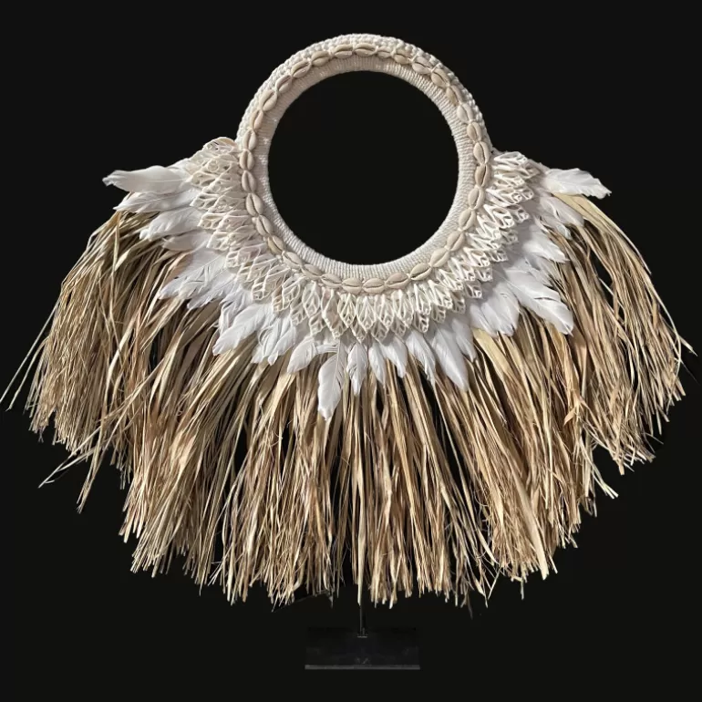 Décoration murale tribale herbe d'alang plumes et coquillages - Bakossi<Meubles Moss New
