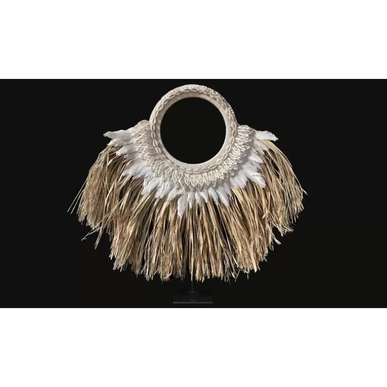 Décoration murale tribale herbe d'alang plumes et coquillages - Bakossi<Meubles Moss New
