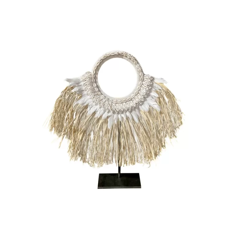 Décoration murale tribale herbe d'alang plumes et coquillages - Bakossi<Meubles Moss New