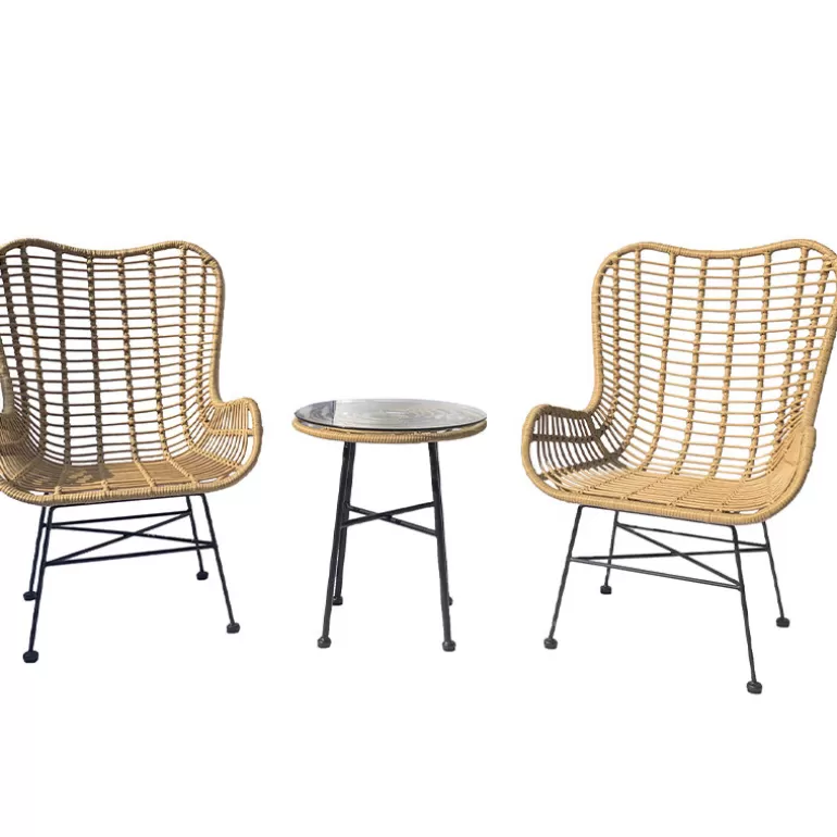 Ensemble 2 fauteuils + table basse rotin et métal noir - Borneo Celebe Ø52<Meubles Moss Best