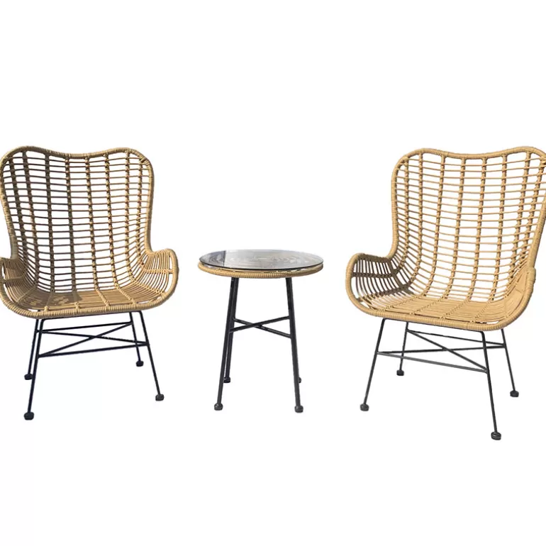Ensemble 2 fauteuils + table basse rotin et métal noir - Borneo Celebe Ø52<Meubles Moss Best