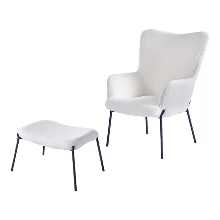 Fauteuil boucle effet peau de mouton avec repose pied - Mounty<Meubles Moss Online
