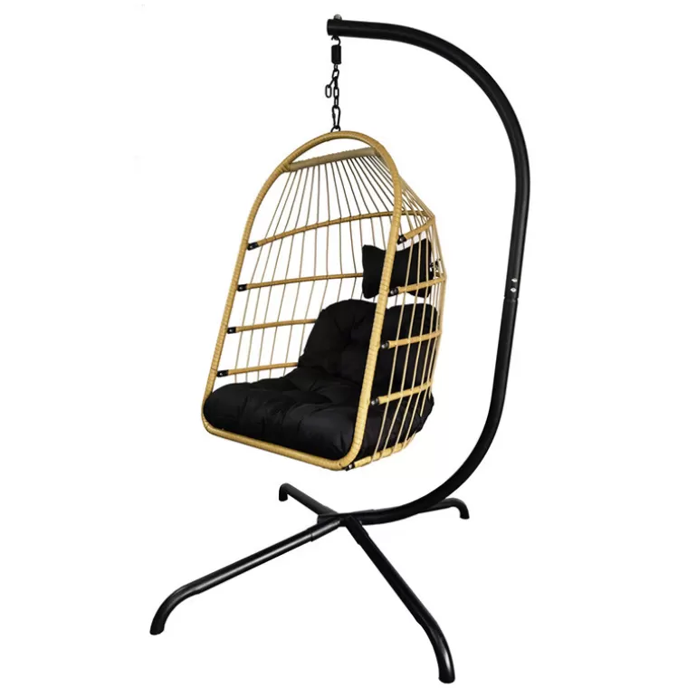 Fauteuil boule suspendu en rotin pied métal noir - Kanpur<Meubles Moss Hot