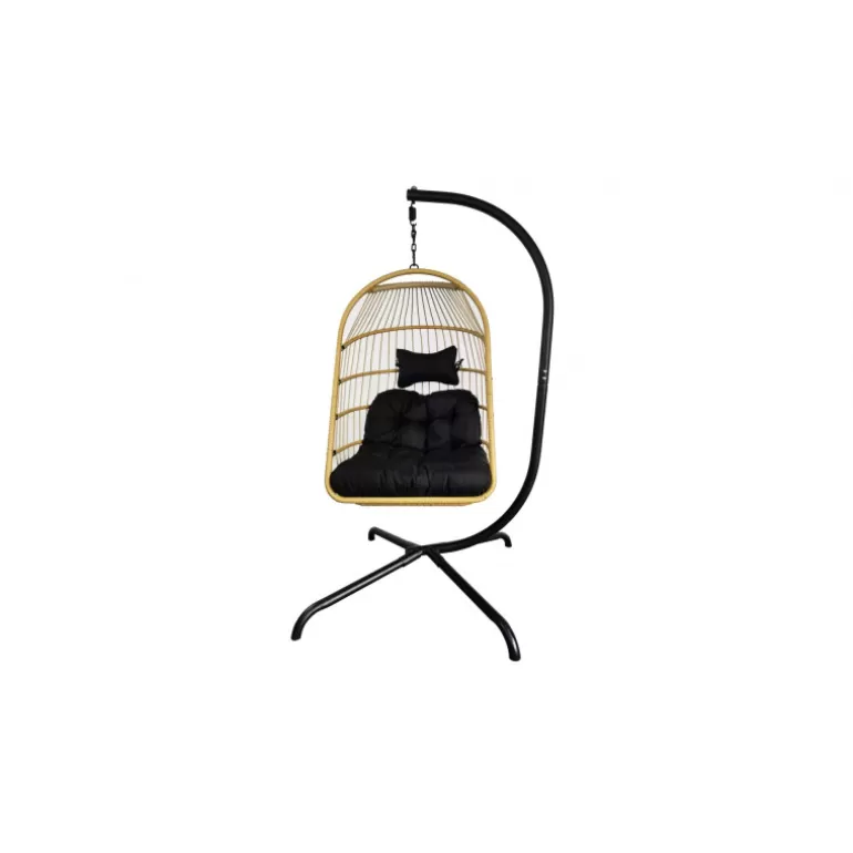 Fauteuil boule suspendu en rotin pied métal noir - Kanpur<Meubles Moss Hot