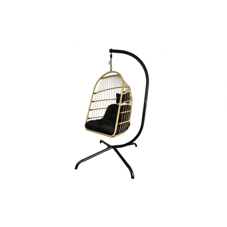 Fauteuil boule suspendu en rotin pied métal noir - Kanpur<Meubles Moss Hot
