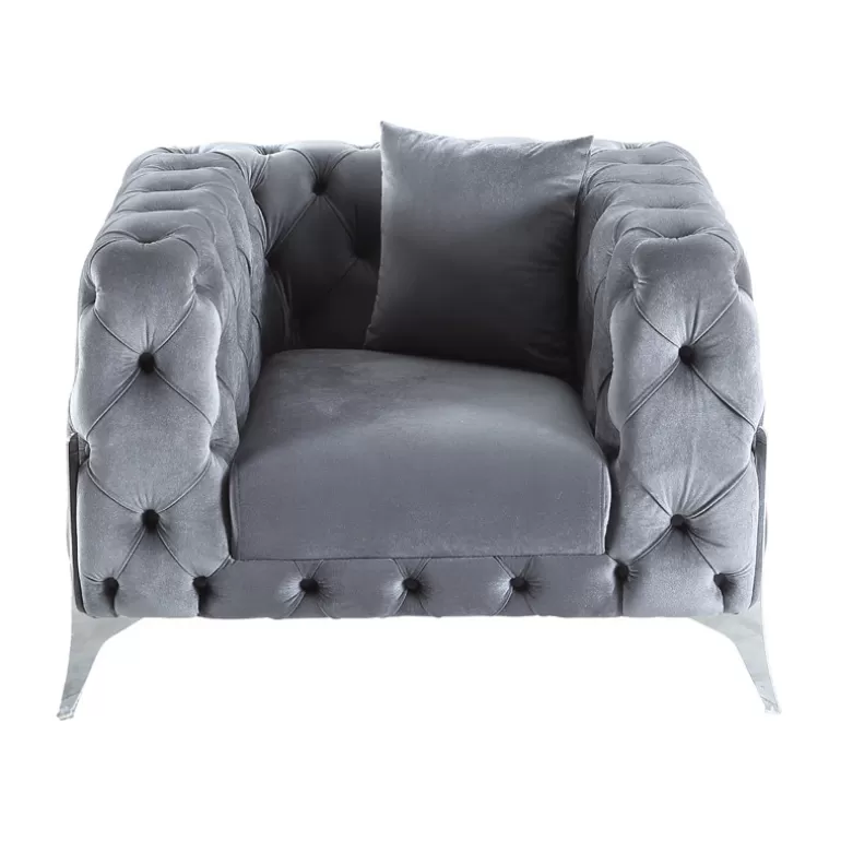 Fauteuil capitonné en velours pieds chromé - Sivas<Meubles Moss Best