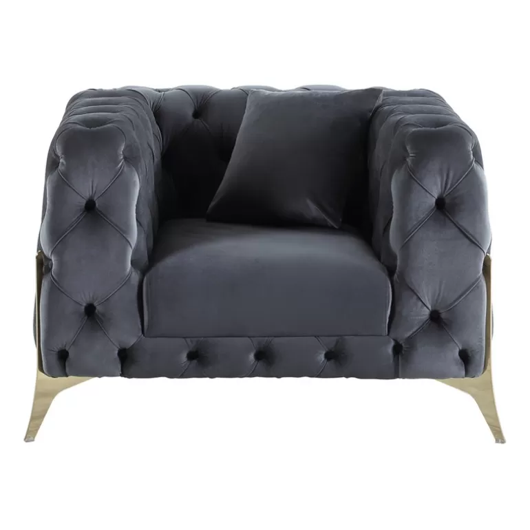 Fauteuil capitonné en velours pieds doré - Sivas<Meubles Moss Cheap