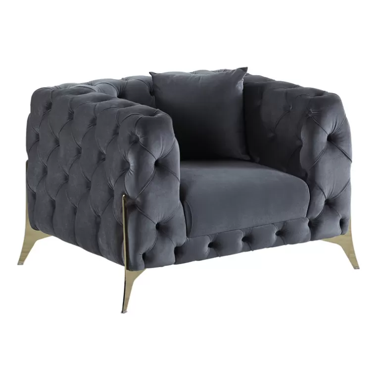 Fauteuil capitonné en velours pieds doré - Sivas<Meubles Moss Cheap