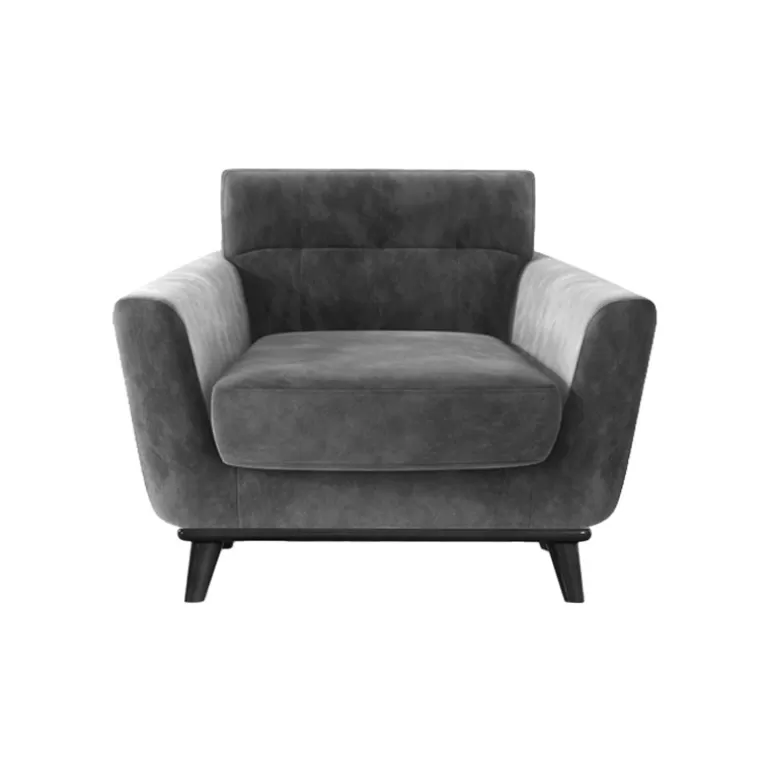 Fauteuil capitonné style scandinave en velours - Stockolm<Meubles Moss Discount