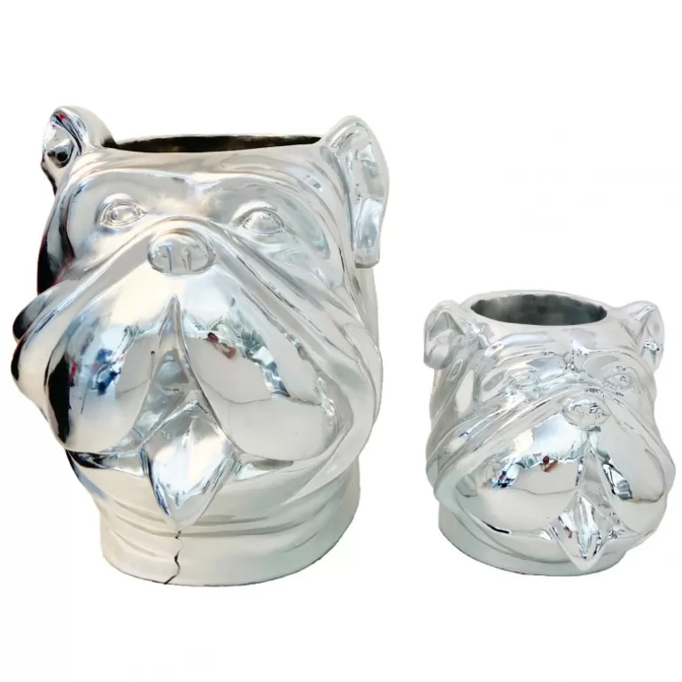 Grand Vase design pour extérieur tête de bouldog - Leo 70 cm<Meubles Moss Store