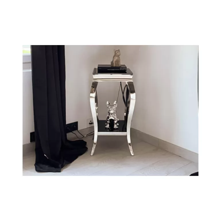 Guéridon baroque pieds inox plateau verre - Betty<Meubles Moss Best Sale