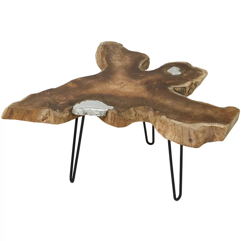 Guéridon en bois massif et pieds métal - Bali Ø80/90<Meubles Moss Sale