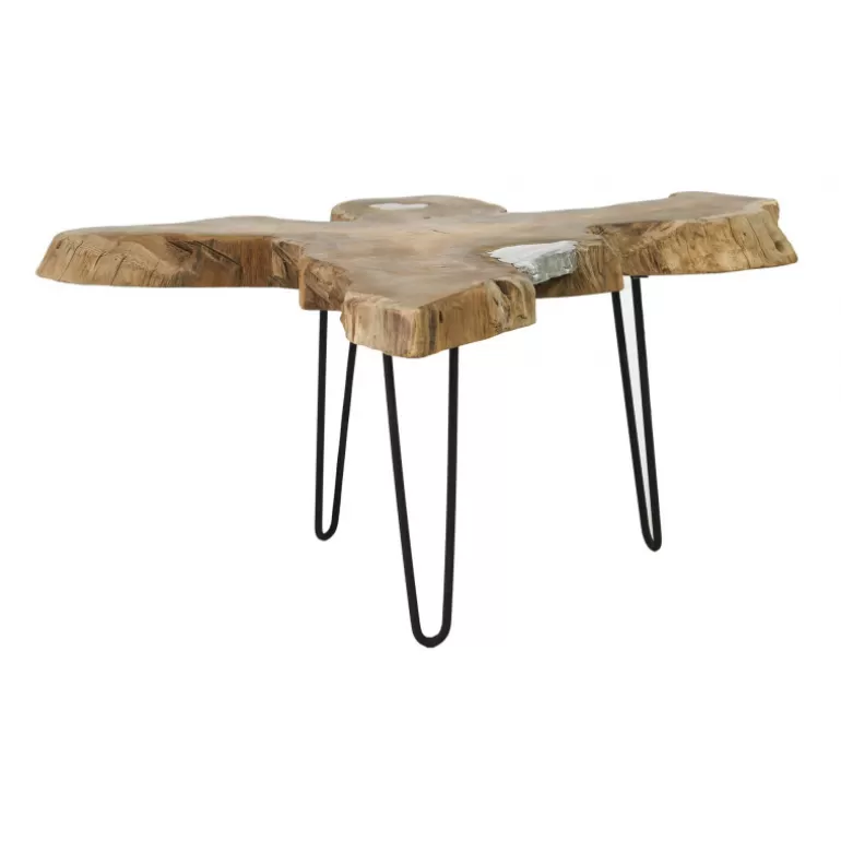 Guéridon en bois massif et pieds métal - Bali Ø80/90<Meubles Moss Sale