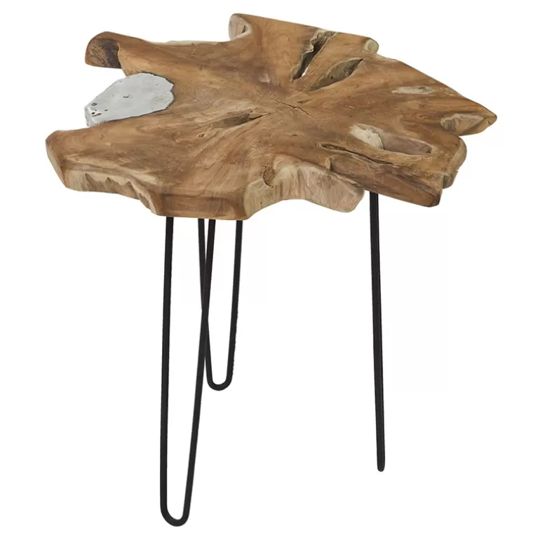 Guéridon en bois massif pieds métal diamètre 50- Bali<Meubles Moss Sale