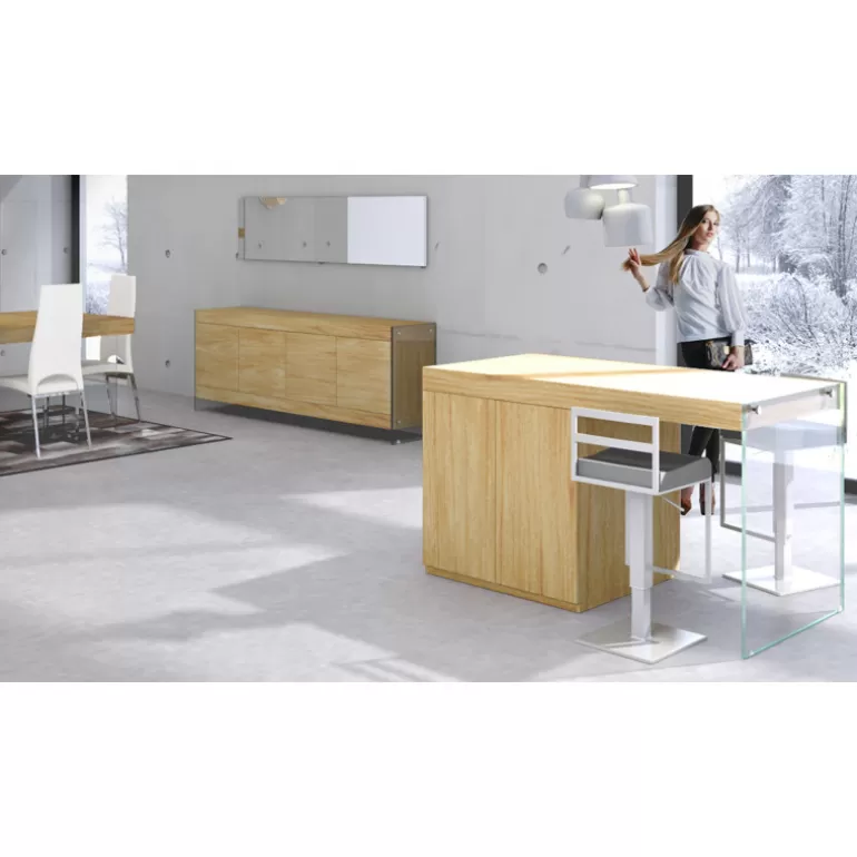 Ilot central de cuisine avec pied en verre - Crystalline 150x80<Meubles Moss Cheap