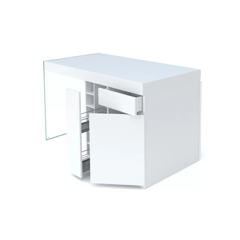 Ilot central de cuisine avec pied en verre - Crystalline 150x80<Meubles Moss Cheap