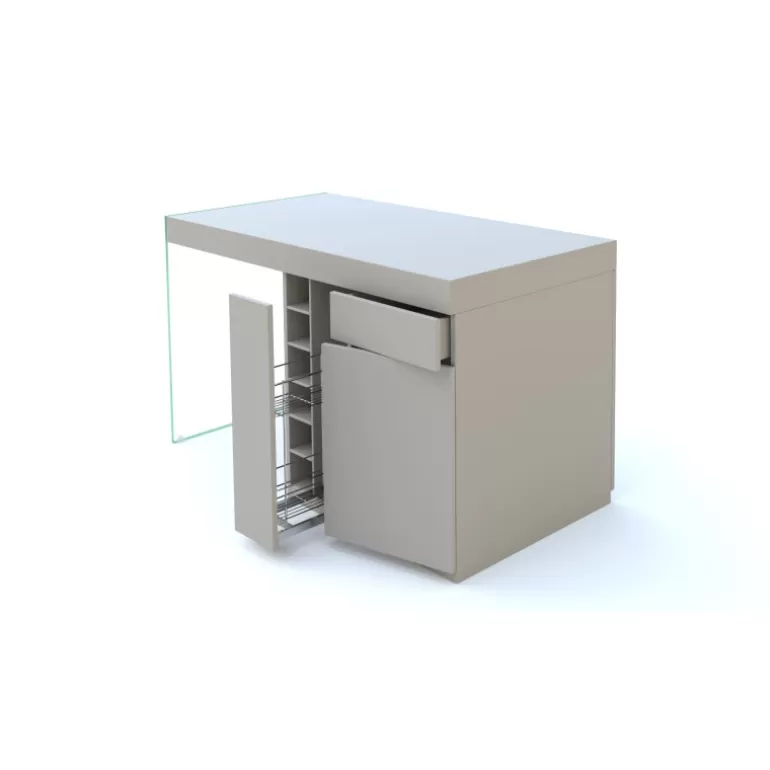 Ilot central de cuisine effet et pied en verre - Crystalline 200x80<Meubles Moss Outlet
