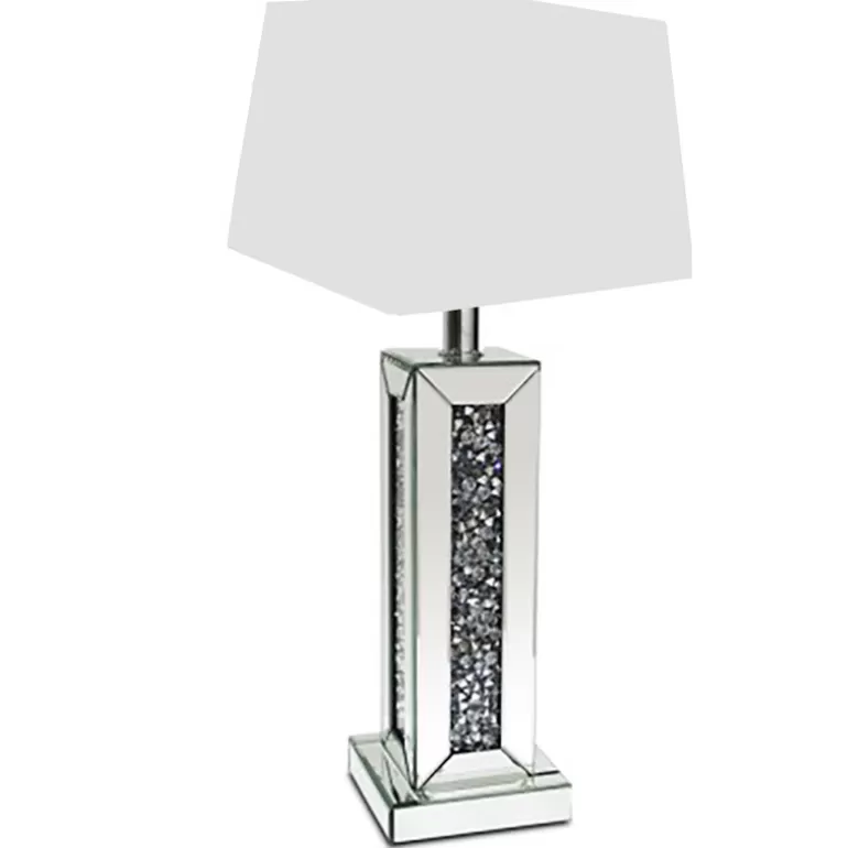 Lampe carrée miroir et strass Abat-jour Blanc - Manihi<Meubles Moss Fashion
