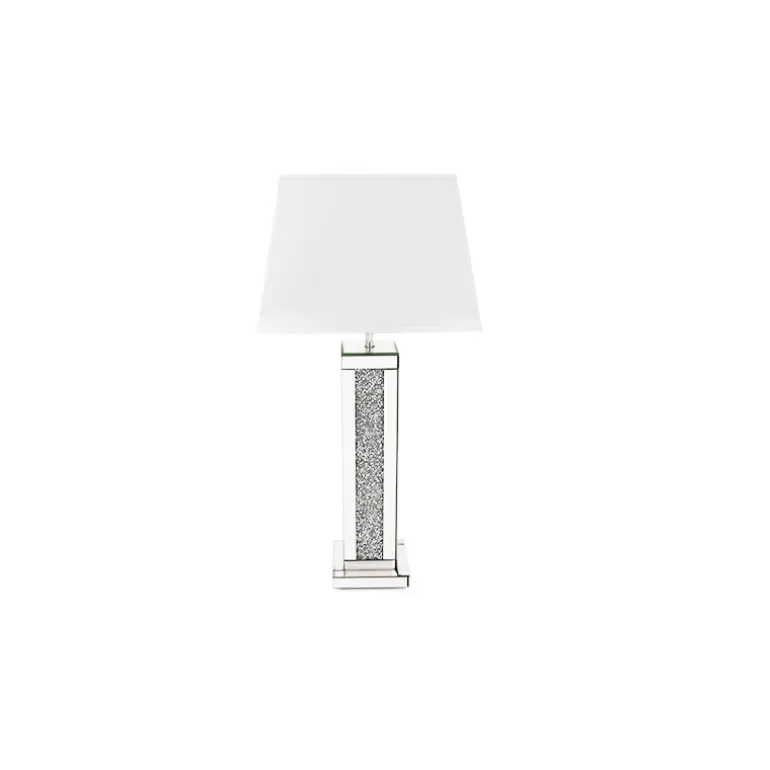 Lampe carrée miroir et strass Abat-jour Blanc - Manihi<Meubles Moss Fashion