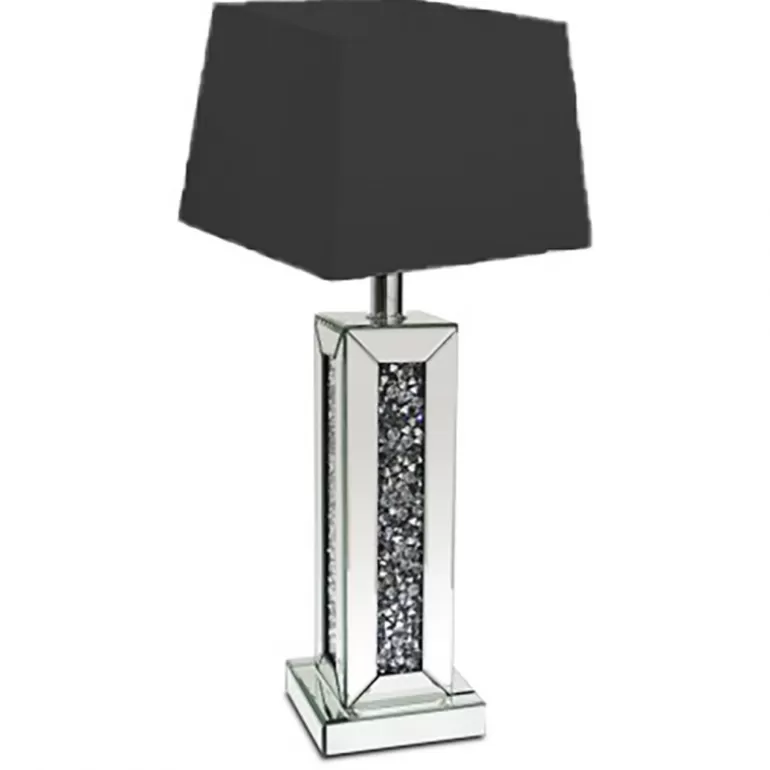 Lampe carrée miroir et strass Abat-jour Noir - Manihi<Meubles Moss Hot