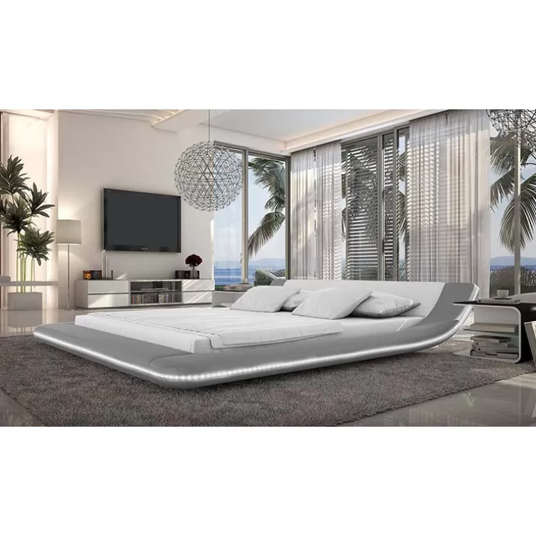 Lit bicolore design contemporain éclairage Led - Pilow<Meubles Moss Fashion