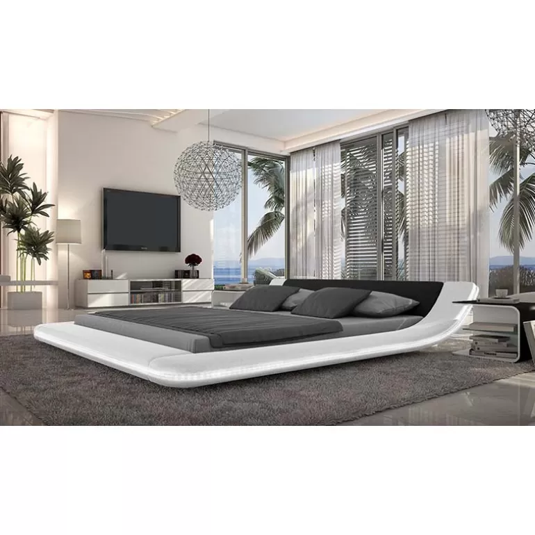 Lit bicolore design contemporain éclairage Led - Pilow<Meubles Moss Best Sale