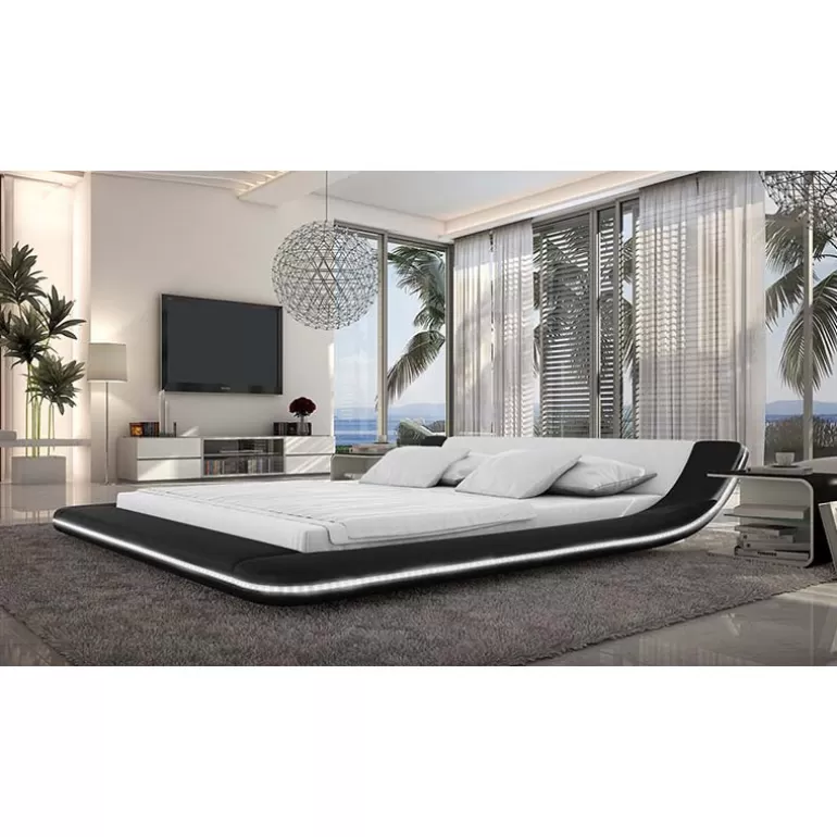 Lit bicolore design contemporain éclairage Led - Pilow<Meubles Moss Best Sale