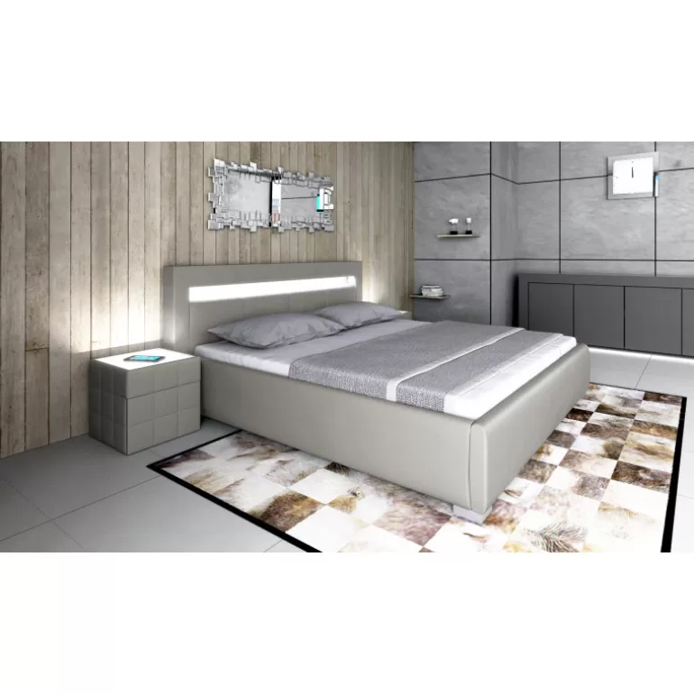 Lit contemporain en simili avec éclairage inclus - Quattro<Meubles Moss Cheap
