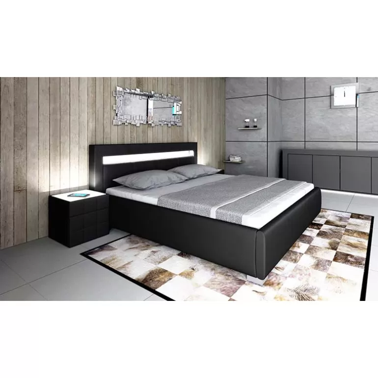Lit contemporain en simili avec éclairage inclus - Quattro<Meubles Moss Discount