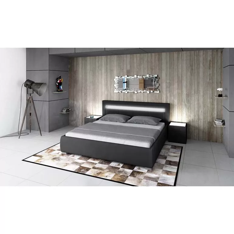 Lit contemporain en simili avec éclairage inclus - Quattro<Meubles Moss Discount
