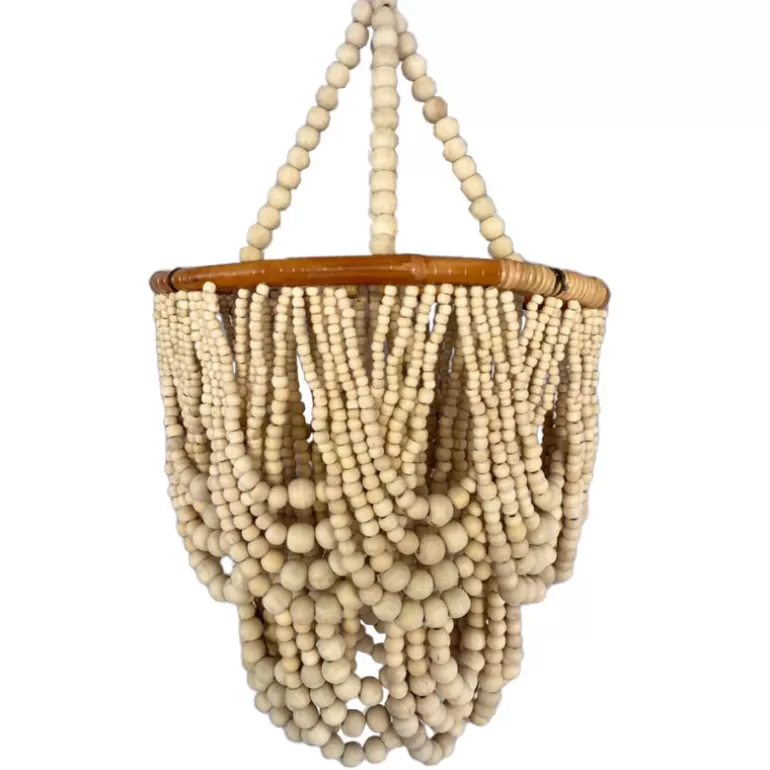 Lustre en perle de bois naturelle Diamètre 40 cm - Aruba Beige<Meubles Moss Online