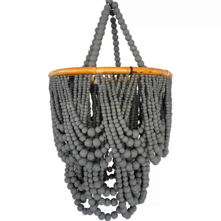 Lustre en perle de bois naturelle Diamètre 40 cm - Aruba Gris<Meubles Moss Best Sale
