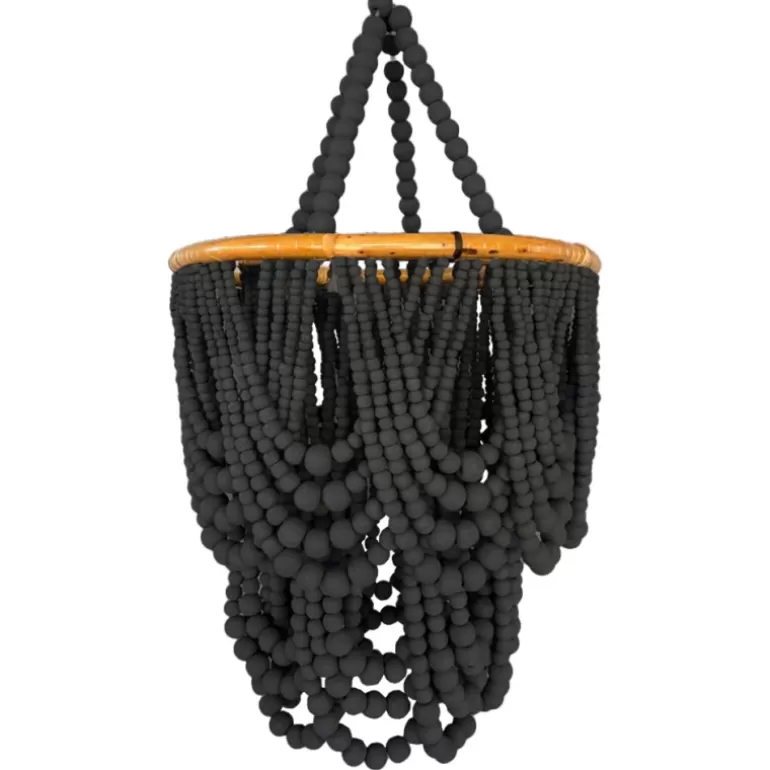 Lustre en perle de bois naturelle Diamètre 40 cm - Aruba Noir<Meubles Moss Shop