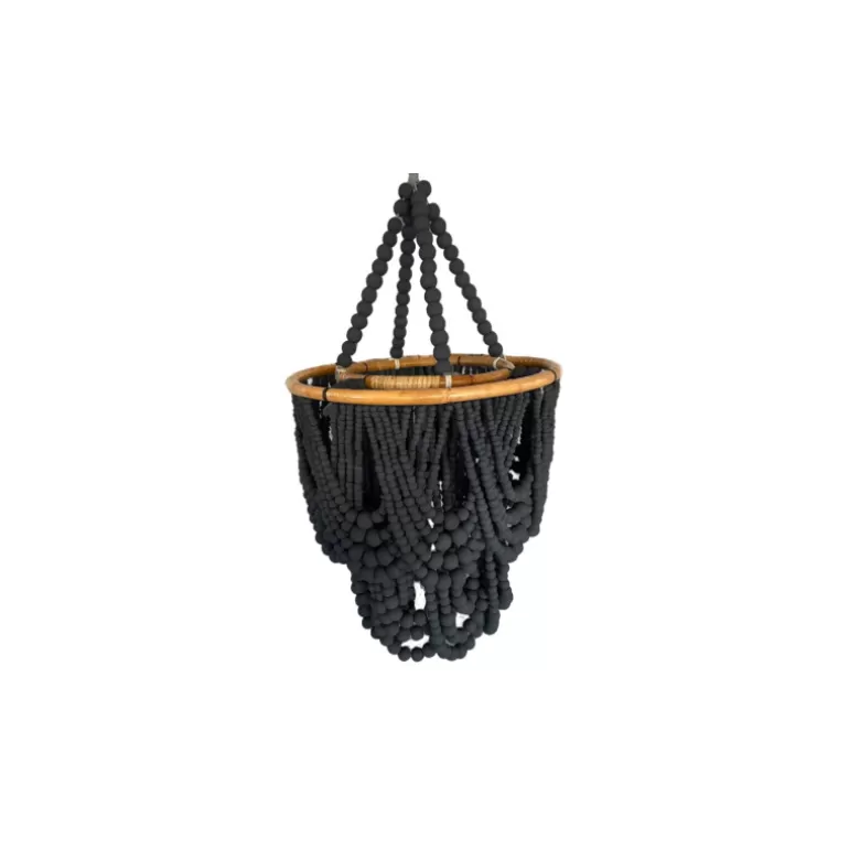 Lustre en perle de bois naturelle Diamètre 40 cm - Aruba Noir<Meubles Moss Shop