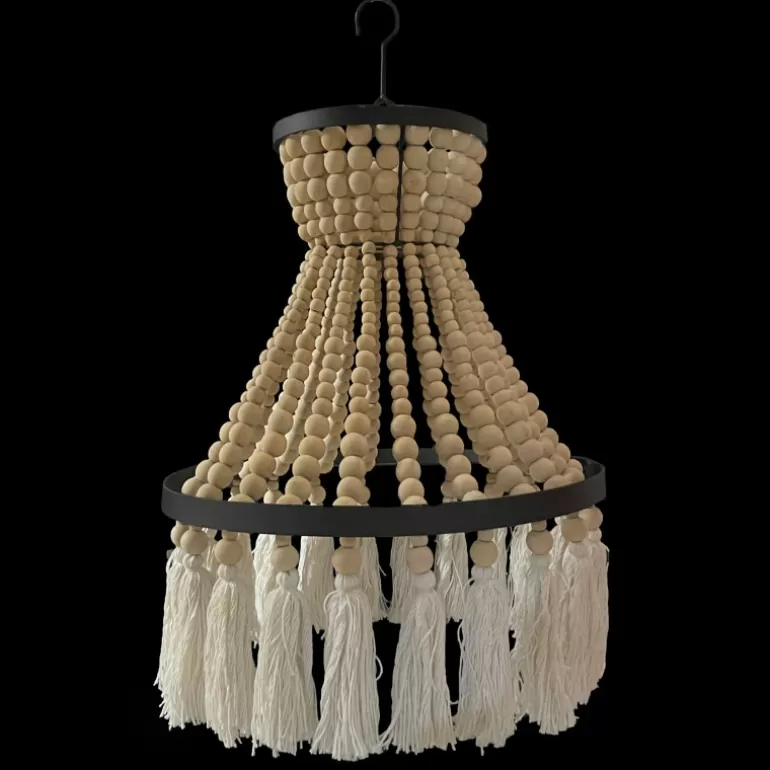 Lustre en perle de bois naturelle Diamètre 40 cm - Bachata<Meubles Moss Outlet