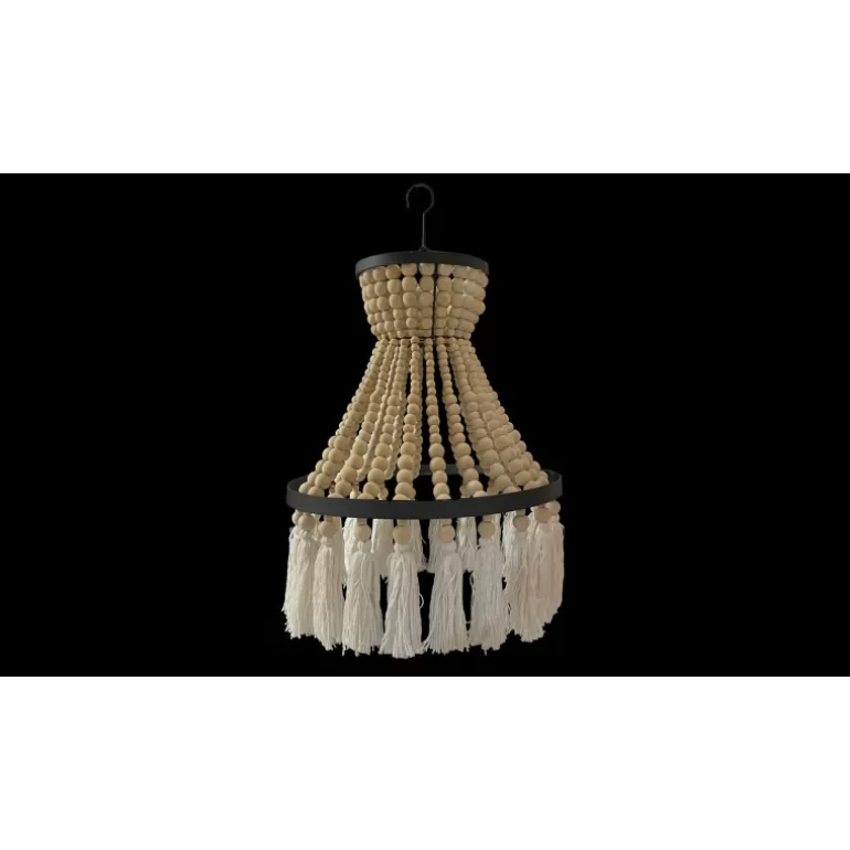 Lustre en perle de bois naturelle Diamètre 40 cm - Bachata<Meubles Moss Outlet