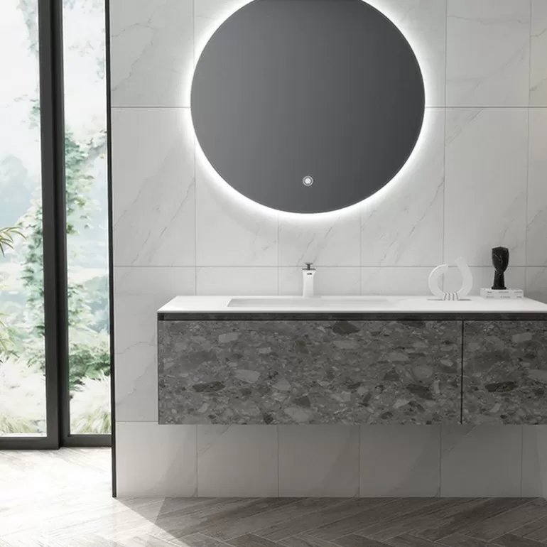 Meuble de salle de bain effet marbre blanc et pierre - Leon 135cm<Meubles Moss Cheap
