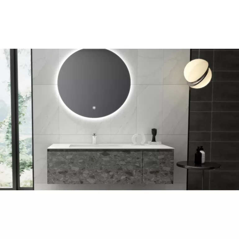 Meuble de salle de bain effet marbre blanc et pierre - Leon 135cm<Meubles Moss Cheap