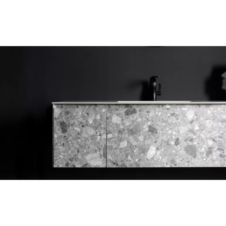 Meuble de salle de bain effet marbre blanc et pierre - Leon 135cm<Meubles Moss Cheap