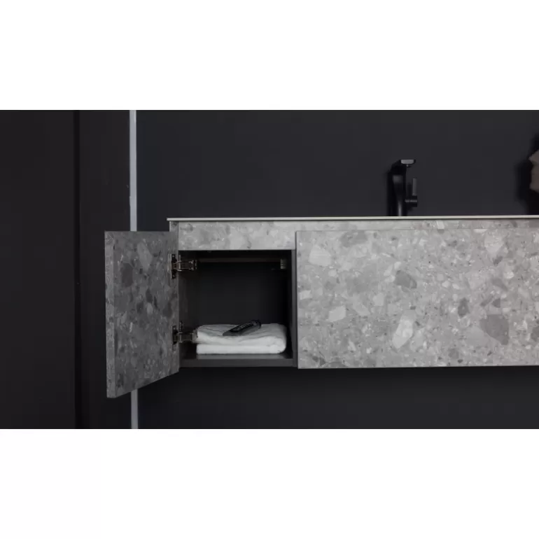 Meuble de salle de bain effet marbre blanc et pierre - Leon 135cm<Meubles Moss Cheap