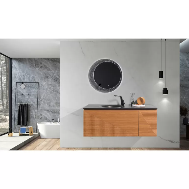 Meuble de salle de bain graphique simple vasque noire - Simon 135cm<Meubles Moss Cheap