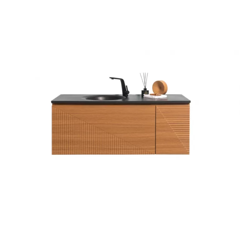 Meuble de salle de bain graphique simple vasque noire - Simon 135cm<Meubles Moss Cheap