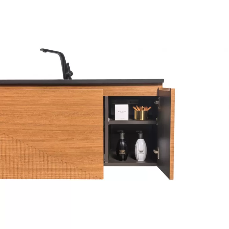 Meuble de salle de bain graphique simple vasque noire - Simon 135cm<Meubles Moss Cheap