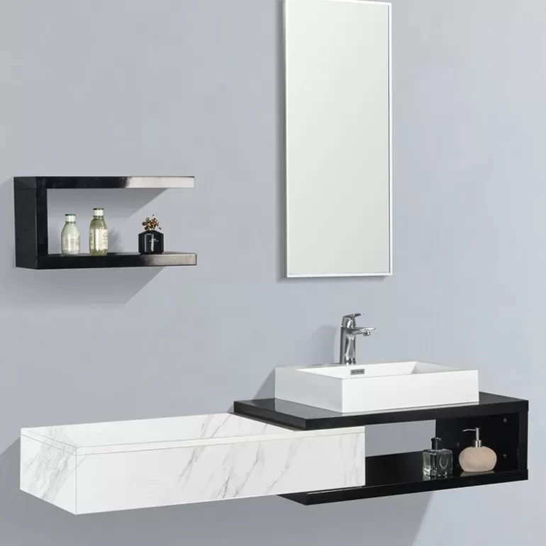 Meuble de salle de bain simple vasque marbre blanc - Carmen 150cm<Meubles Moss New