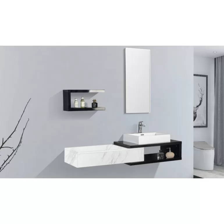 Meuble de salle de bain simple vasque marbre blanc - Carmen 150cm<Meubles Moss New
